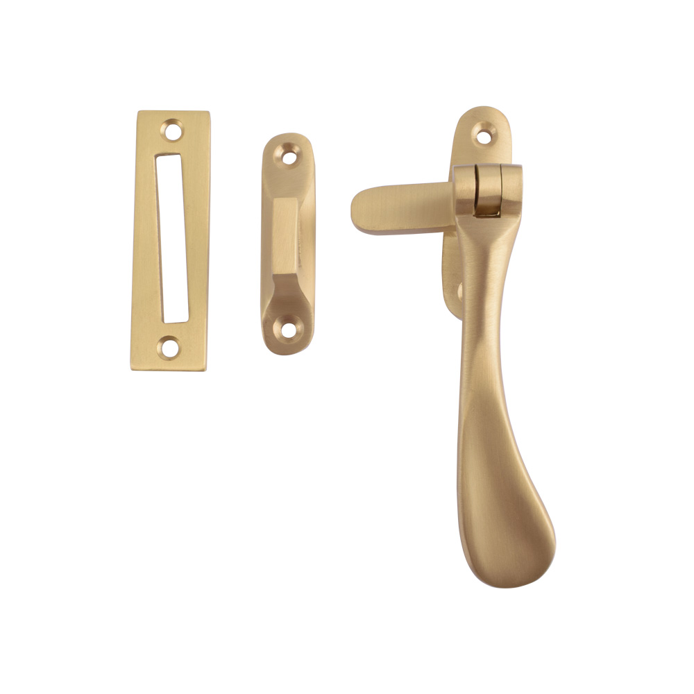 Dart Victorian Spoon Brass Window Fastener With Hook & Mortice Plate - Satin Brass
